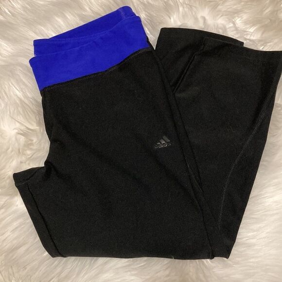 Adidas Capri Athletic Legging Yoga Black Purple Waistband - sz Medium - Picture 2 of 7